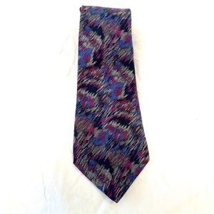 Raphaél VNTG Silk Tie with Pointillism Motif in Fuchsia Blue Black White